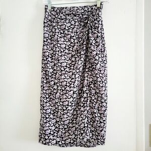 90's Style Abercrombie amd Fitch Floral Midi Skirt with Slit and Twist Detail